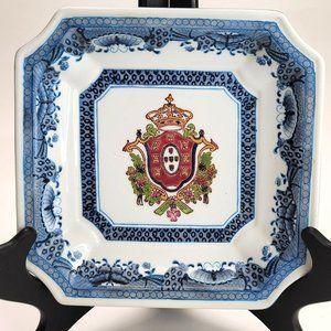 Vintage Oriental Accent Delft Square Plate Crest and Asian Blue and White DH792